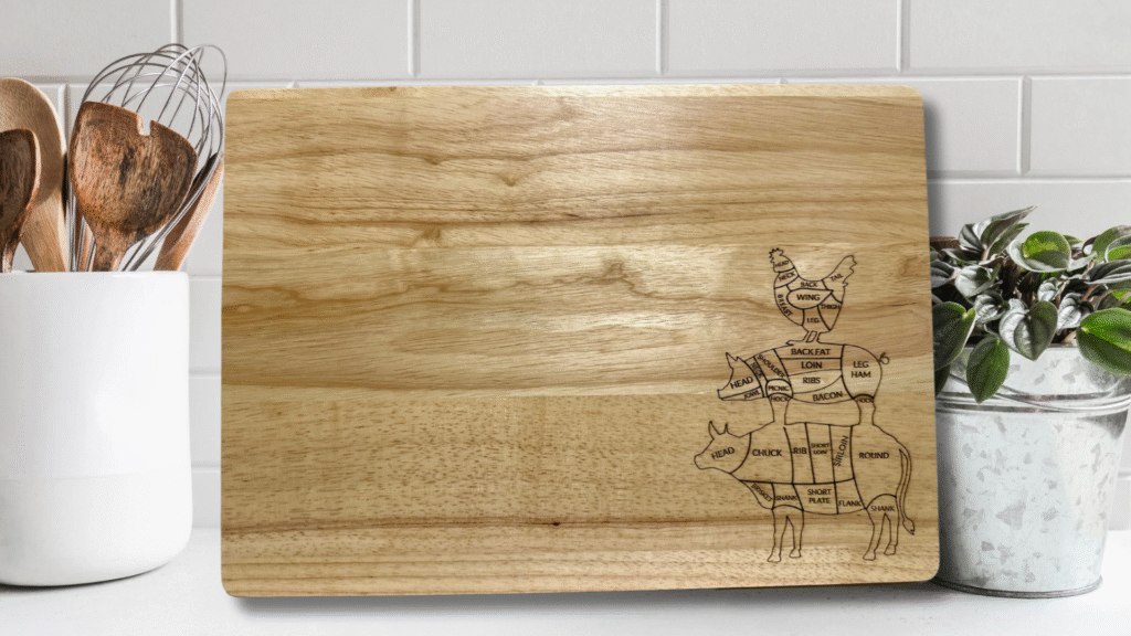 Meat Cuts Rubberwood Cutting Board